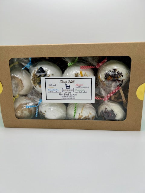 Sheep Milk Foot Bath Bombs 4 Varieties in 8 pack box