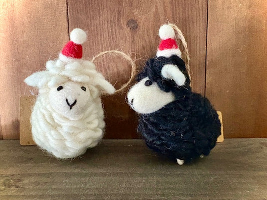 Felted Sheep ornament with hat small